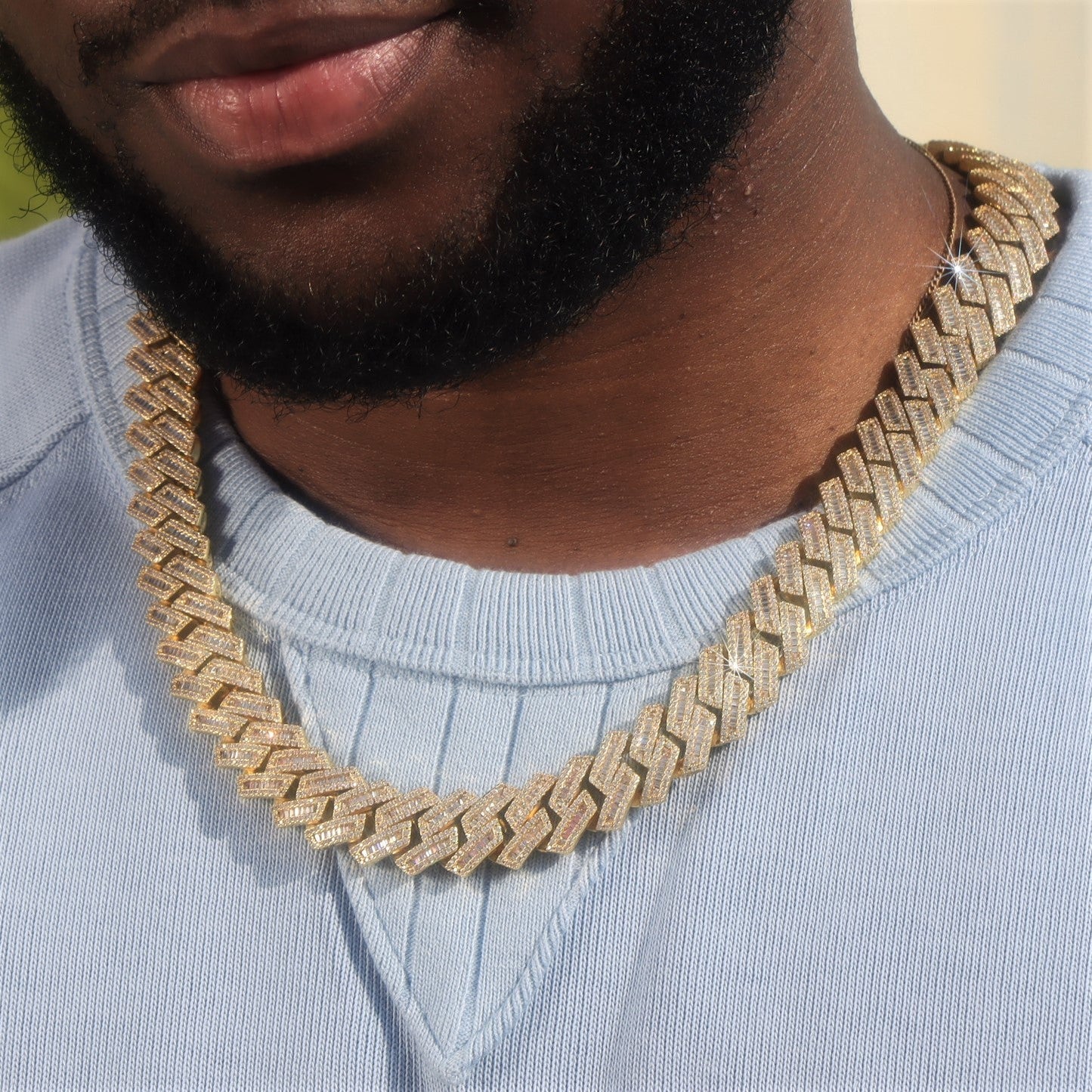 16mm Baguette Diamond Prong Cuban Link Chain
