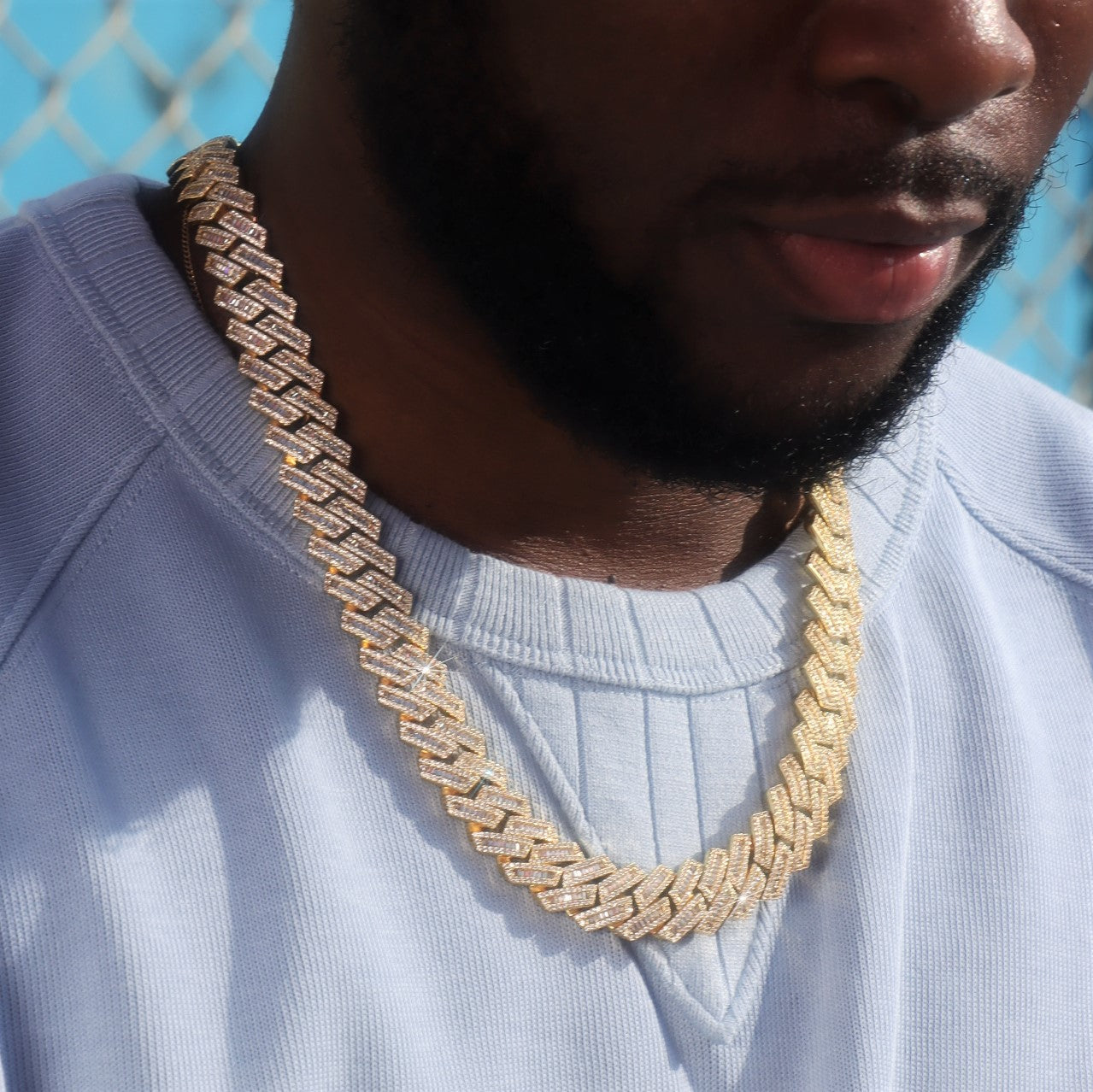 16mm Baguette Diamond Prong Cuban Link Chain