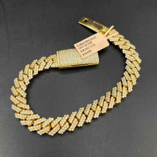 10k Iced Out Cuban Link Bracelet | REAL CVD VVS | Yellow Gold