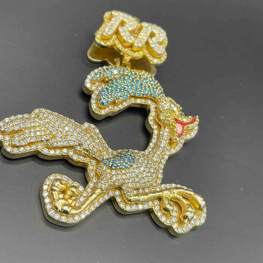14k Road Runner Iced Bust Down Custom Pendant