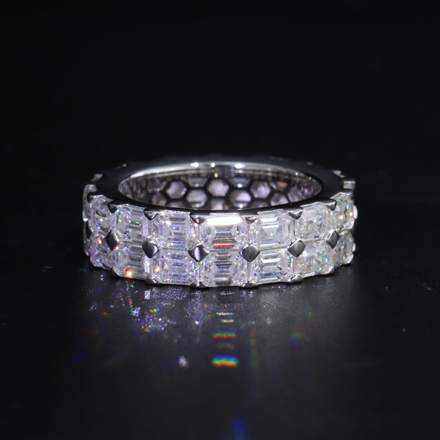 Two-Row Emerald Moissanite Ring Band
