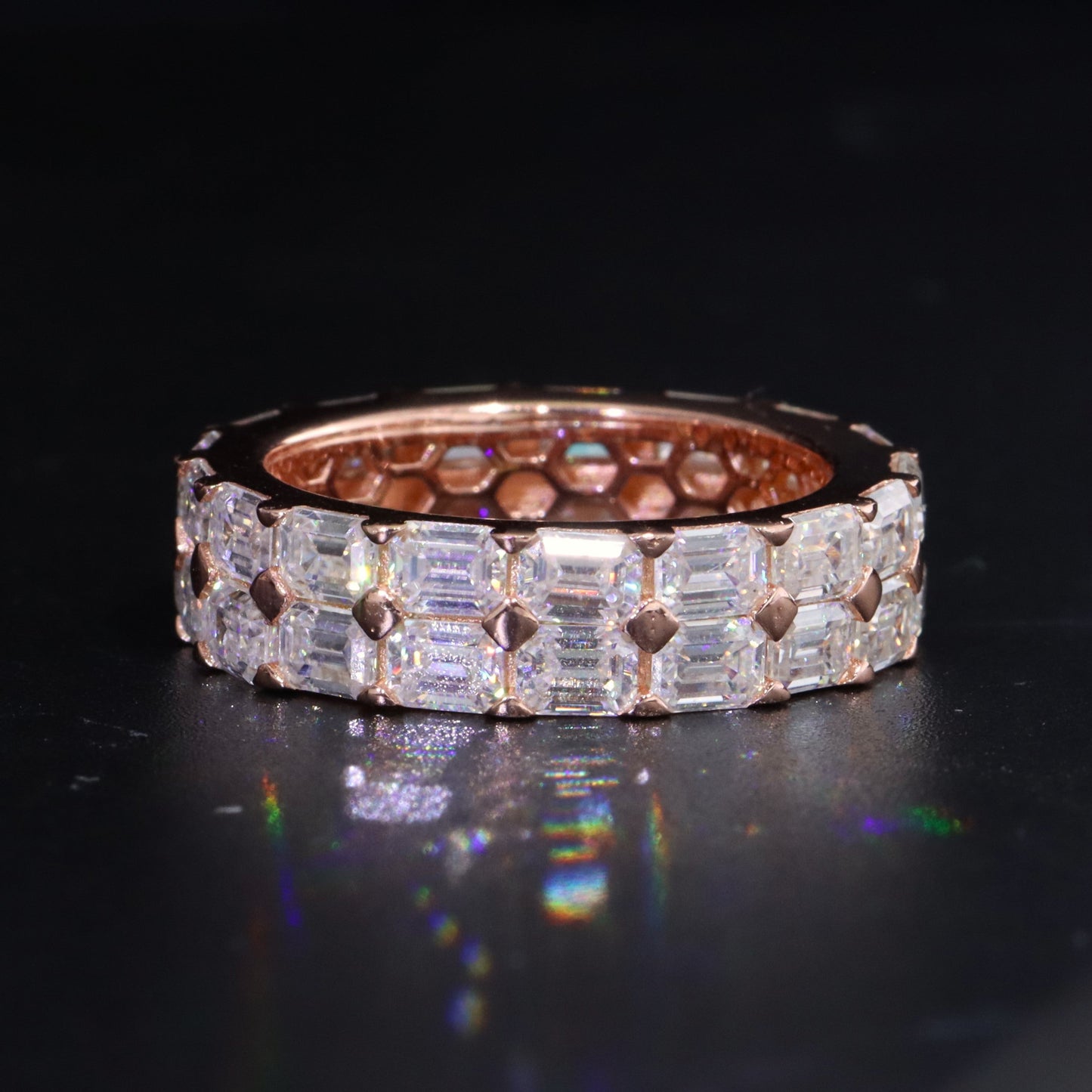 Two-Row Emerald Moissanite Ring Band