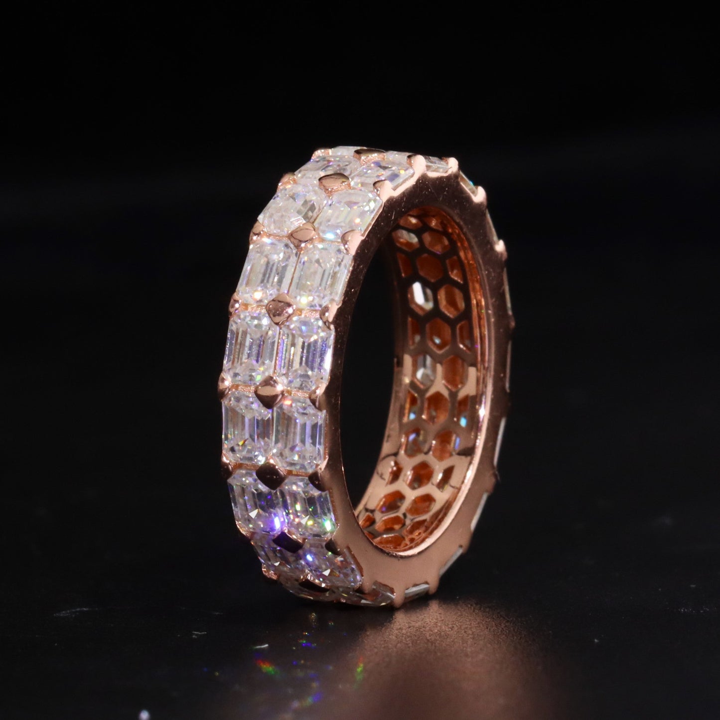 Two-Row Emerald Moissanite Ring Band