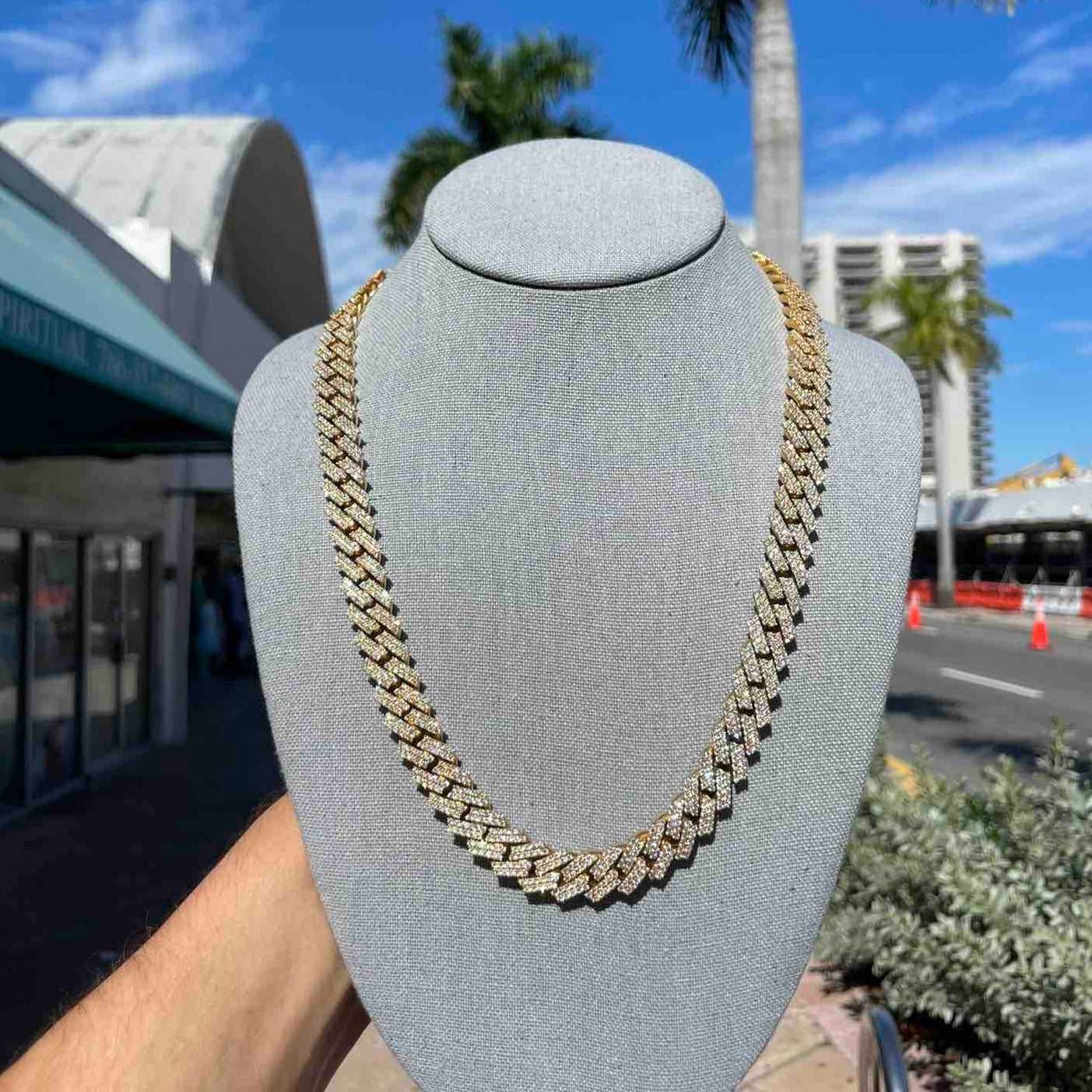 10k Yellow Gold BUST DOWN Iced Out Cuban Link w/ Prong