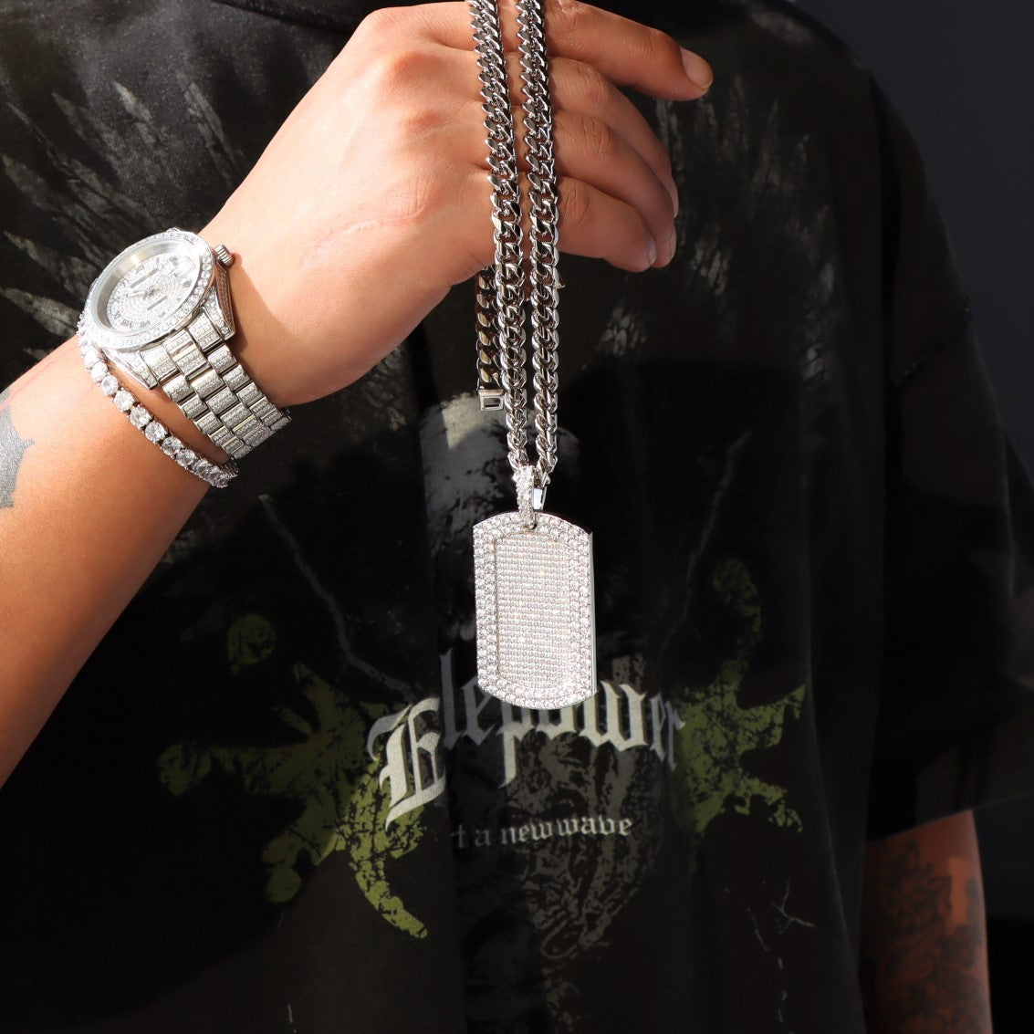 Iced Dog Tag Pendant
