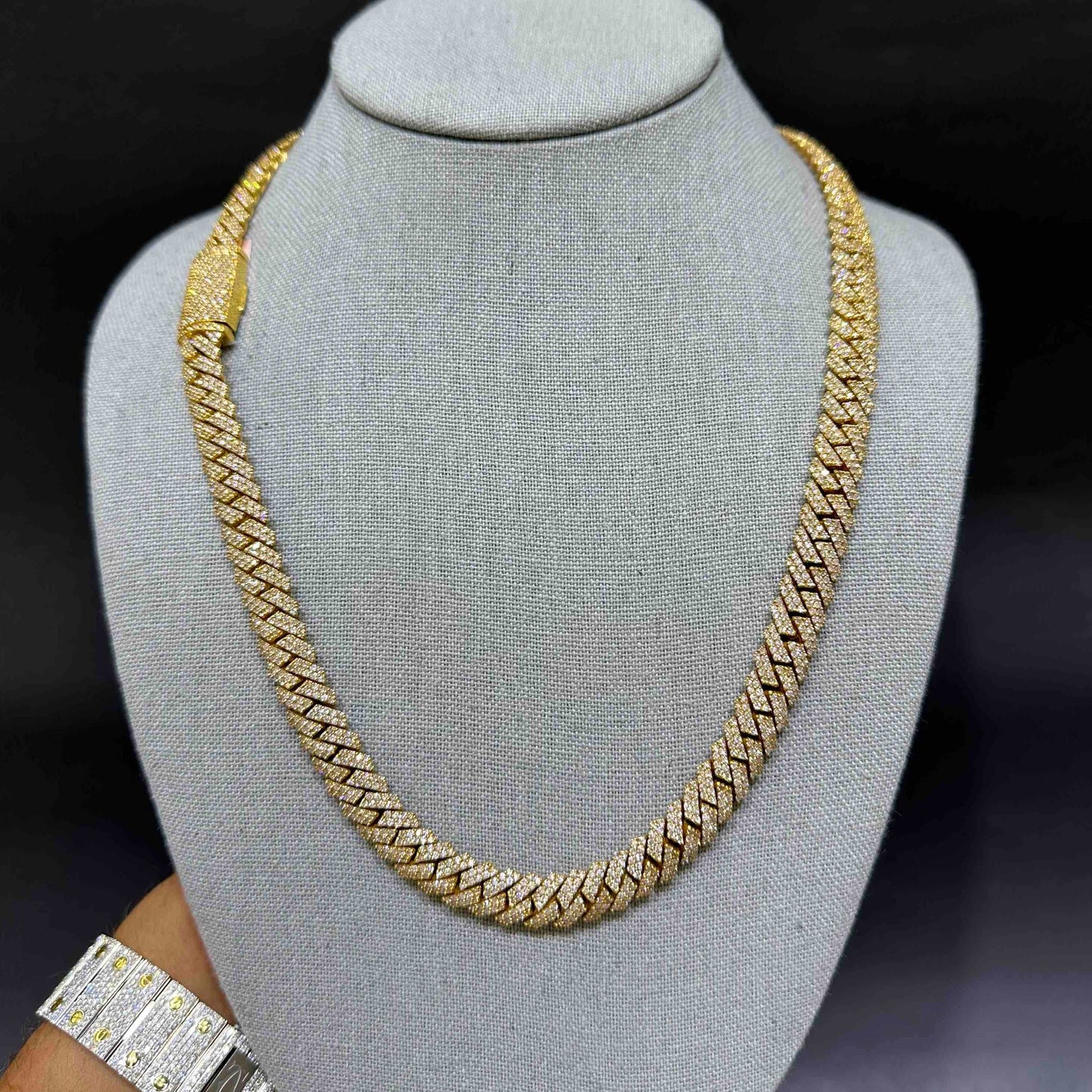 10k Yellow Gold Iced Out Prong Cuban Link VS1
