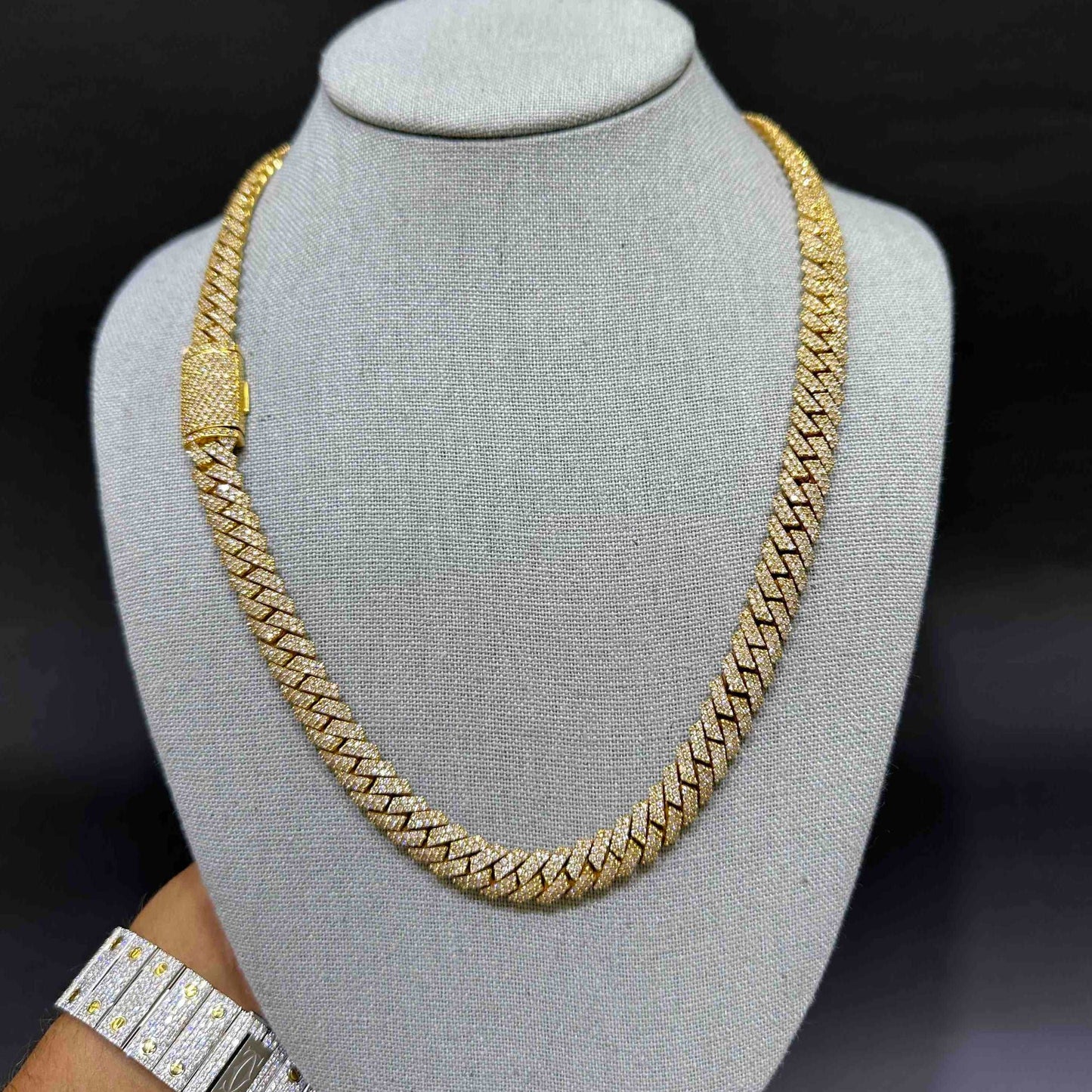 10k Yellow Gold Iced Out Prong Cuban Link VS1