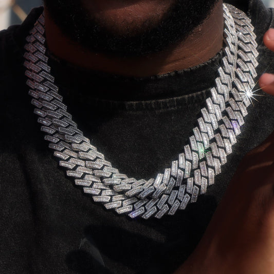 16mm Baguette Diamond Prong Cuban Link Chain