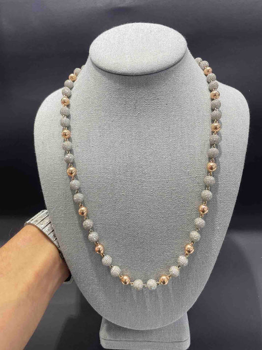 10K ICED OUT BALL CHAIN ROSE/WHITE VS | VVS NATURAL💎