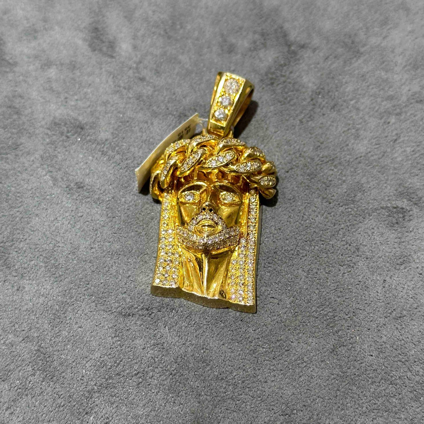 14k Solid Yellow Gold Jesus Piece Iced Bust Down