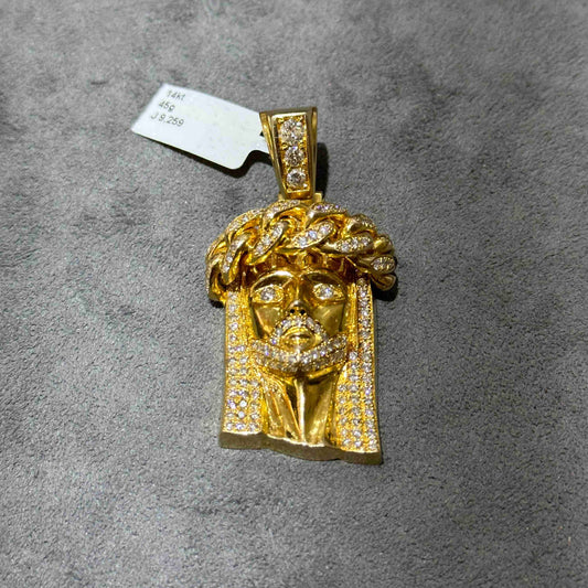 14k Solid Yellow Gold Jesus Piece Iced Bust Down