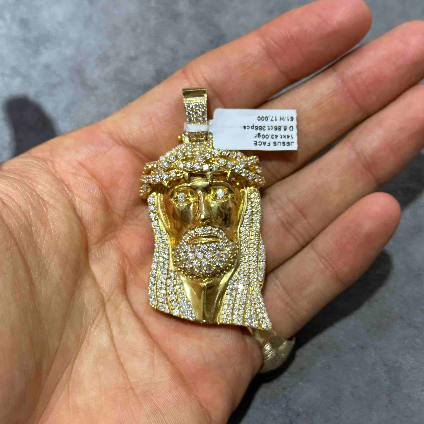 14k Solid Yellow Gold Jesus Piece Iced Bust Down Pendant