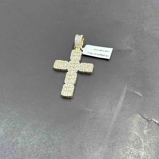 14k Yellow Gold Diamond Baguette Cross Pendant