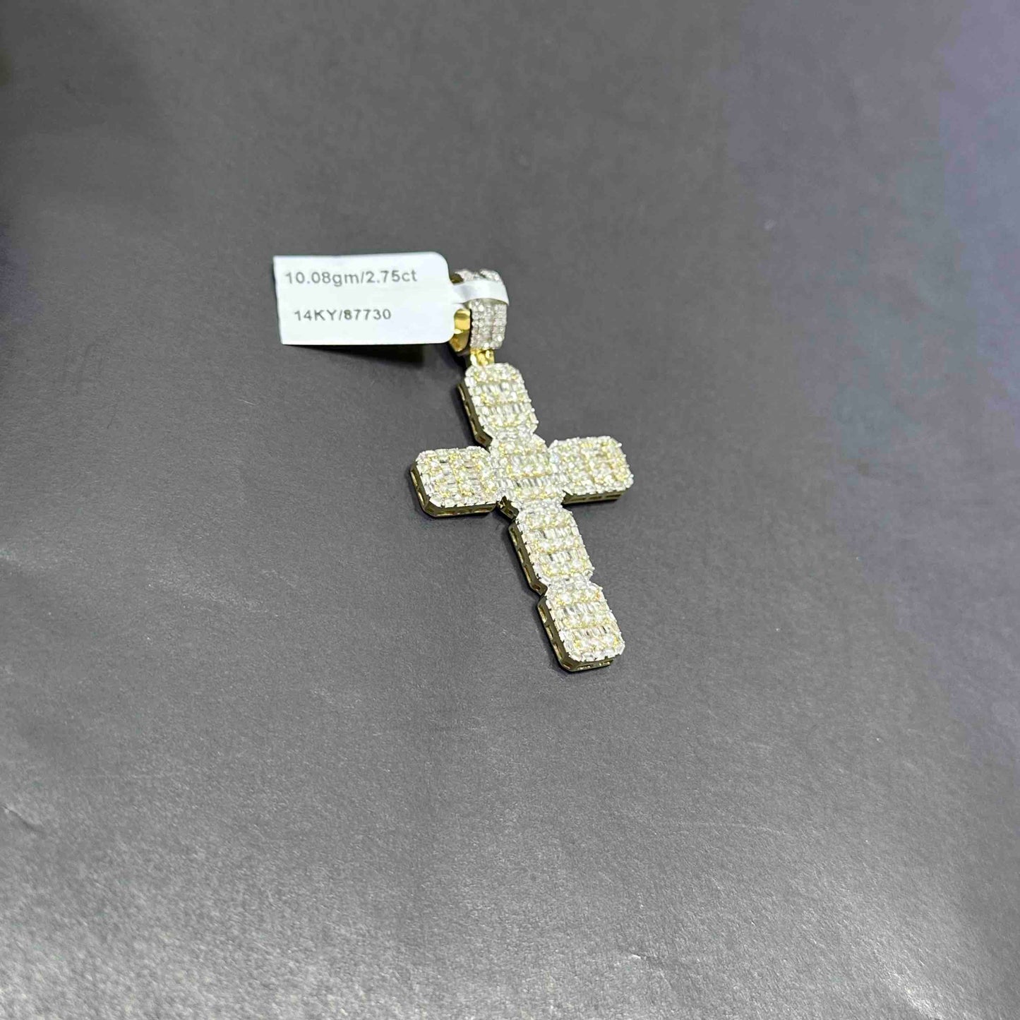 14k Yellow Gold Diamond Baguette Cross Pendant