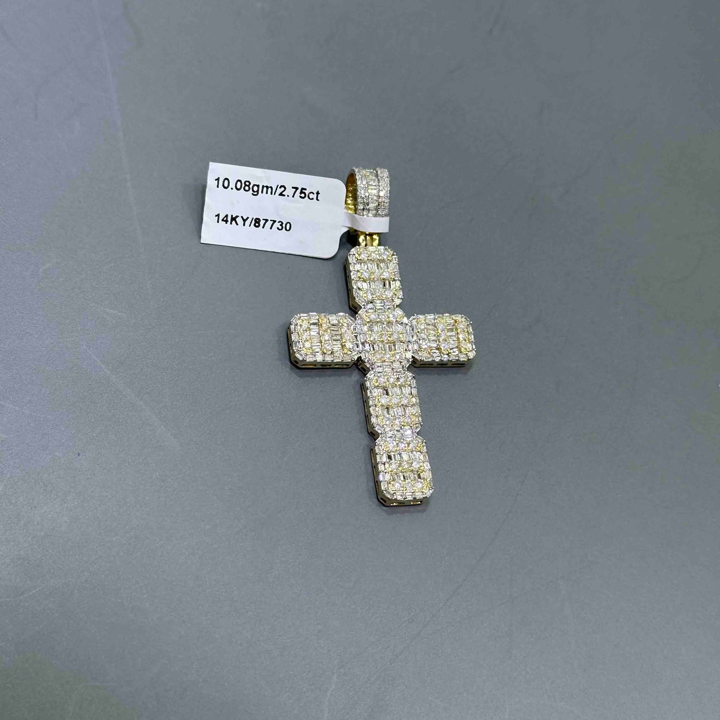 14k Yellow Gold Diamond Baguette Cross Pendant