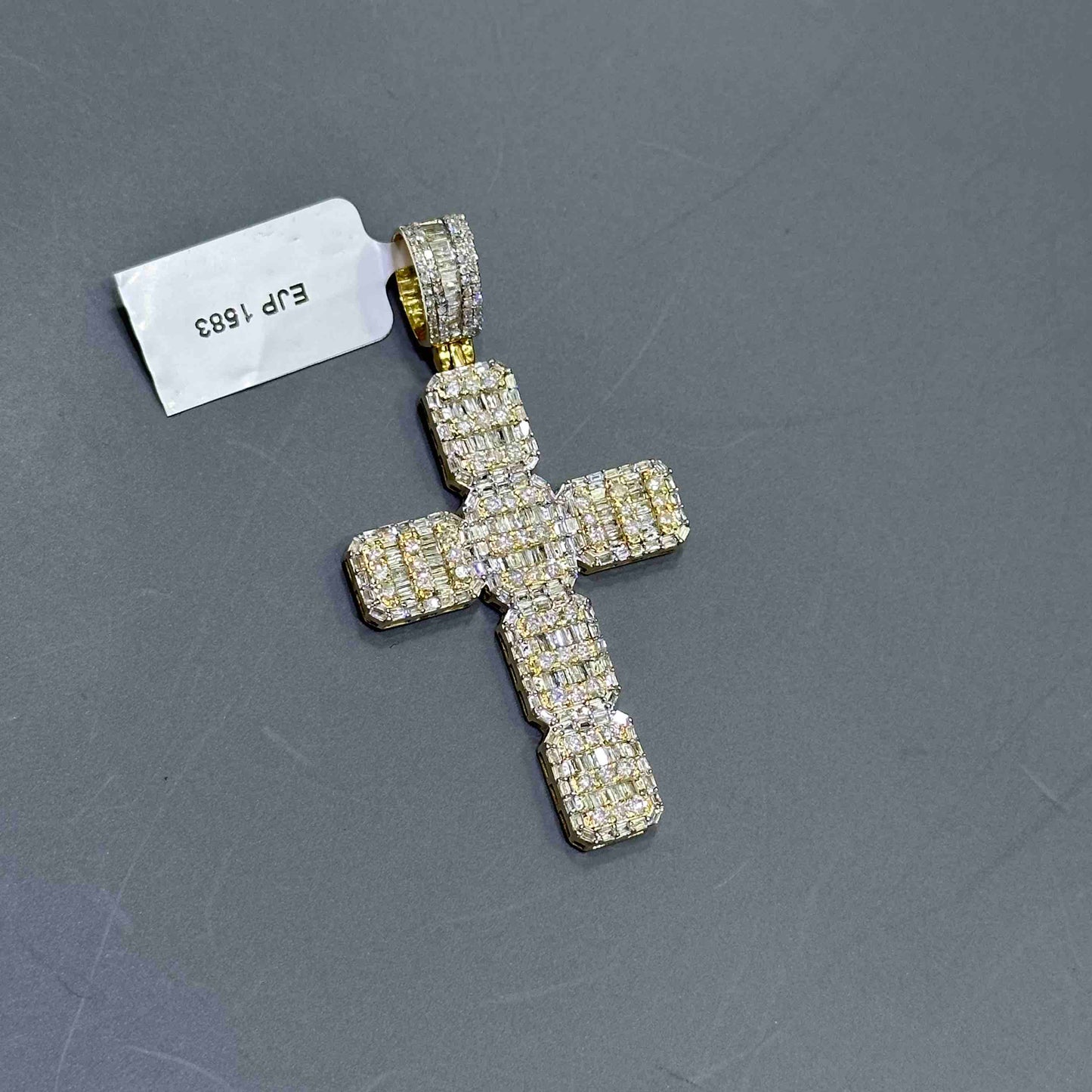 14k Yellow Gold Diamond Baguette Cross Pendant