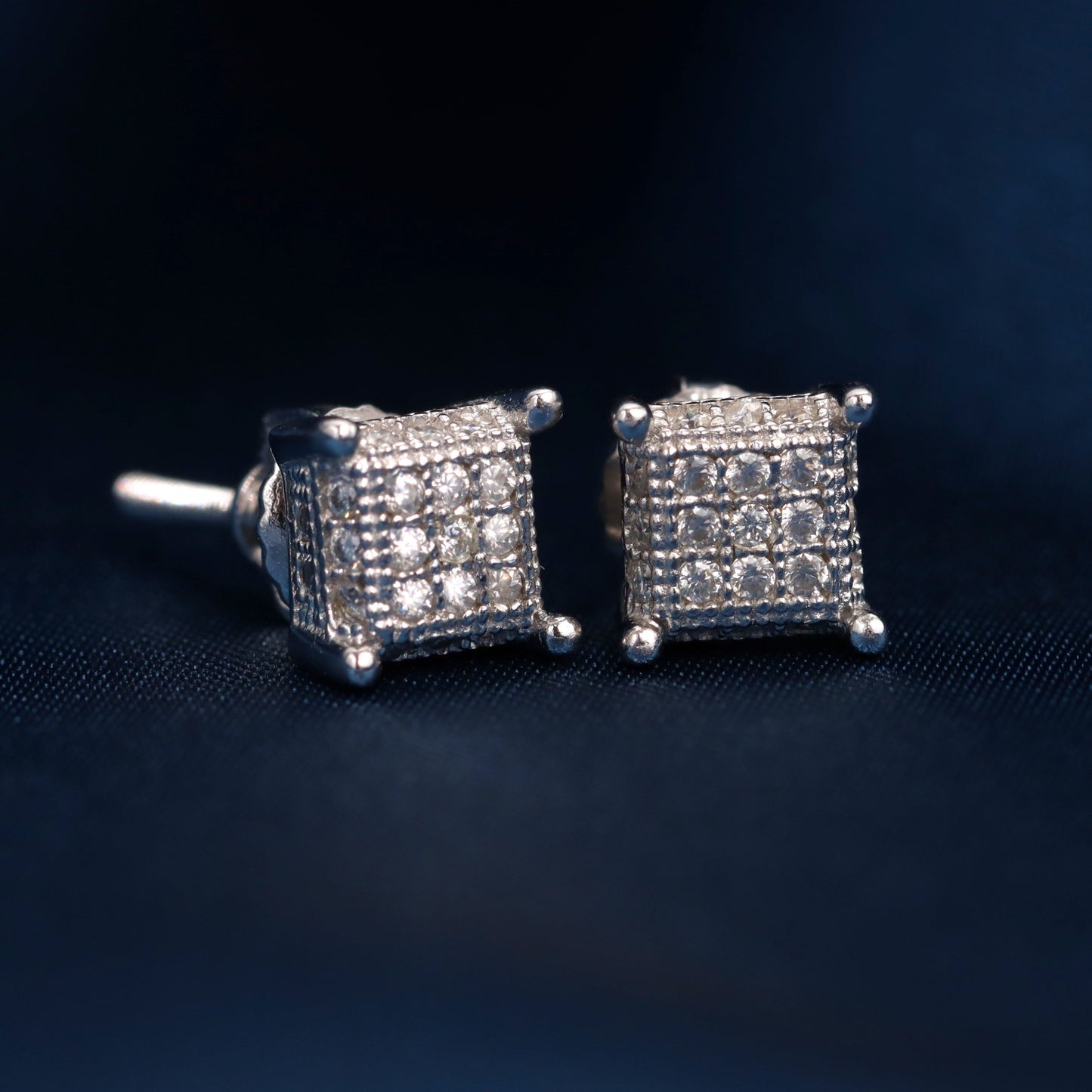 Square Micro Pave Moissanite Stud Earrings