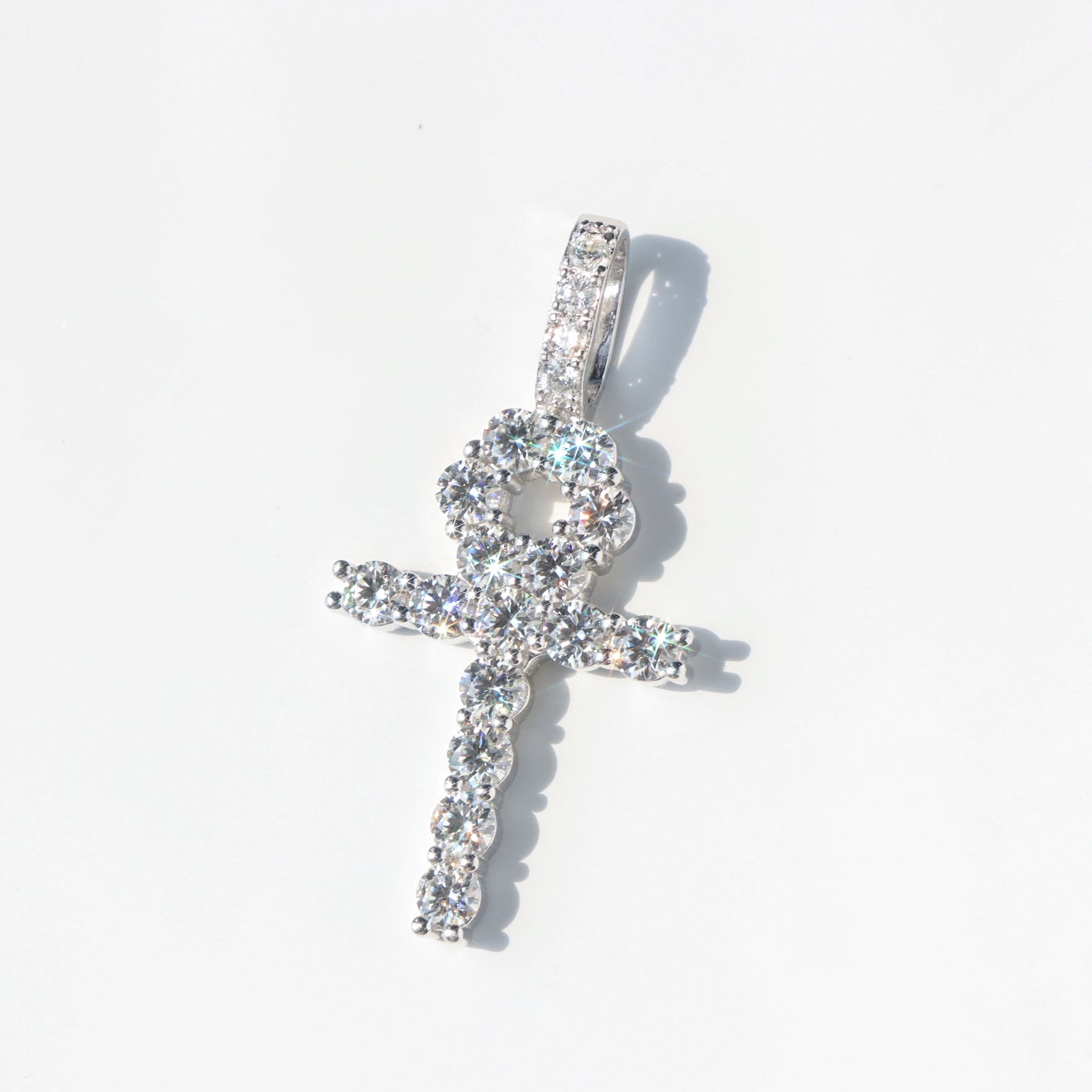 Moissanite Ankh Key Pendant in Sterling Silver