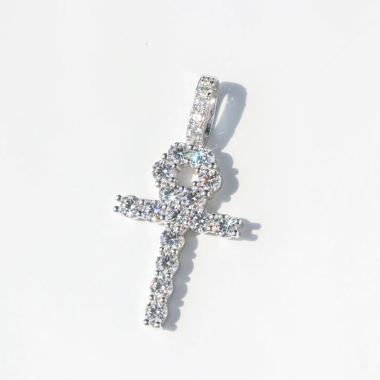 Moissanite Ankh Key Pendant in Sterling Silver