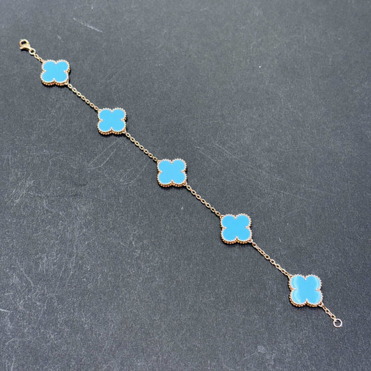 14k Turquoise Rose Gold Blue Clover Bracelet