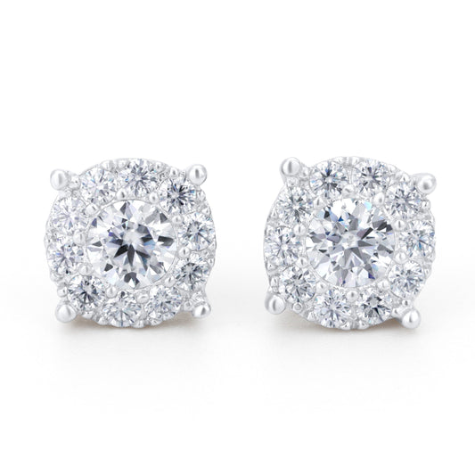 Round Floral Moissanite Stud Earrings in Sterling Silver