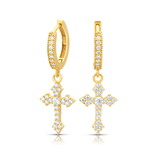 Moissanite Gothic Cross Hoop Earrings