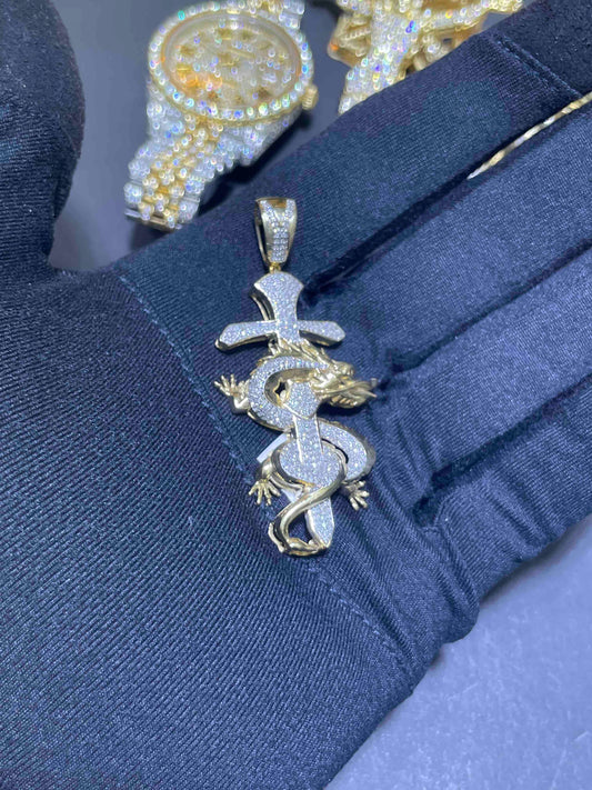 Iced Out Gold Snake Cross