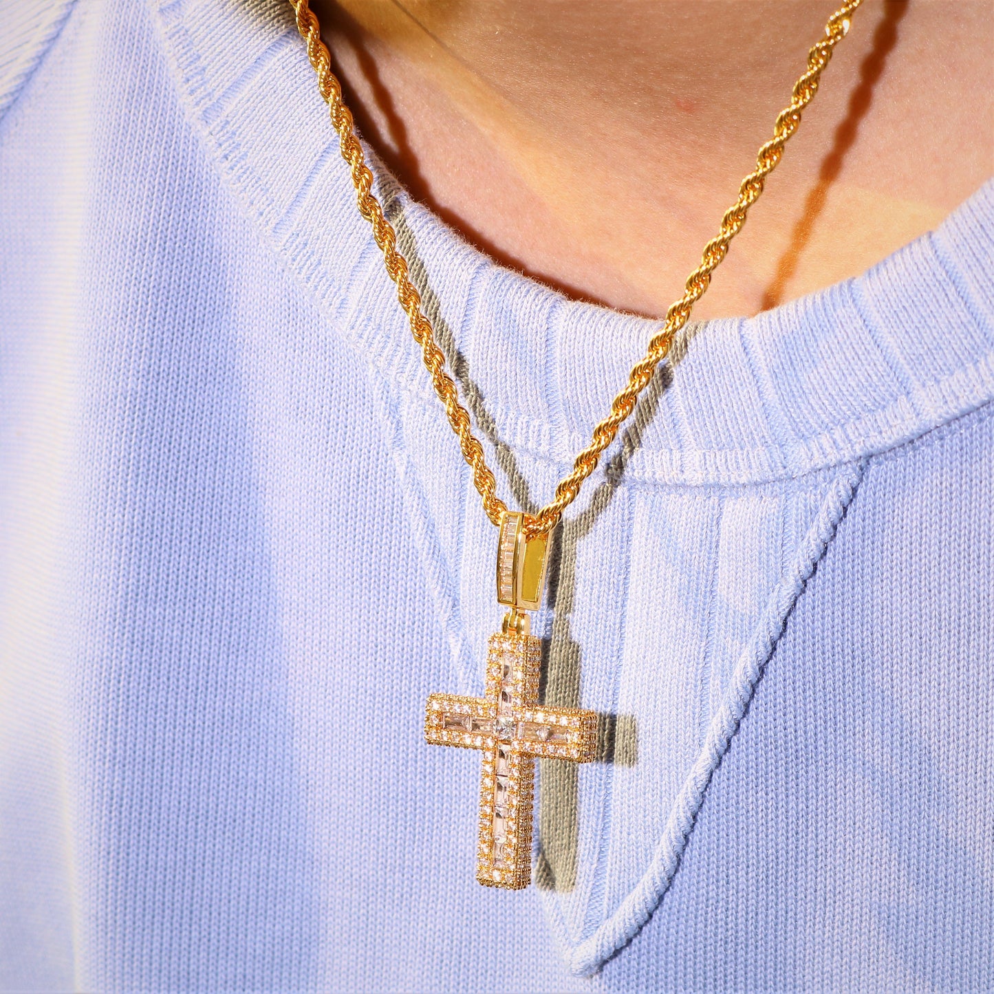 Baguette Cross Pendant Necklace
