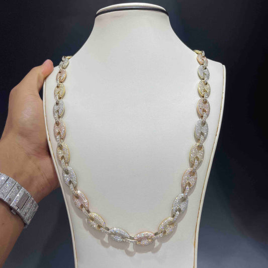 14k Tri-Color Gucci Link Chain Iced Bust Down | 29 cts | 153 G
