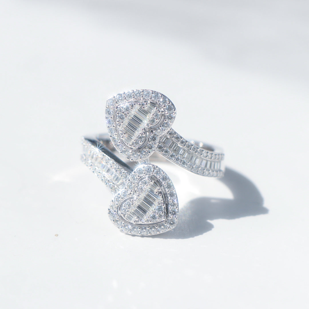 Baguette Moissanite Heart Cuff Ring