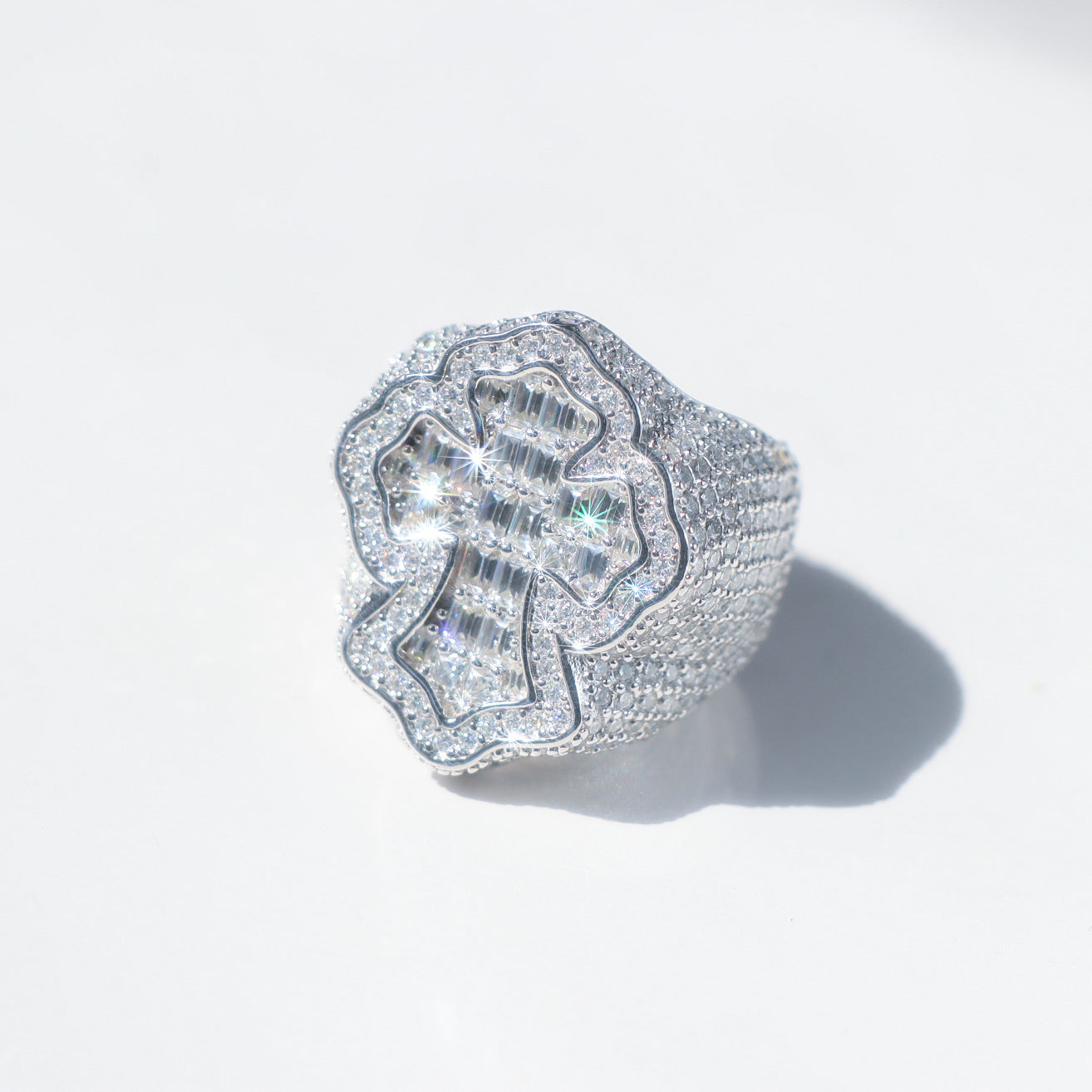 Baguette Moissanite Cross Ring in Sterling Silver