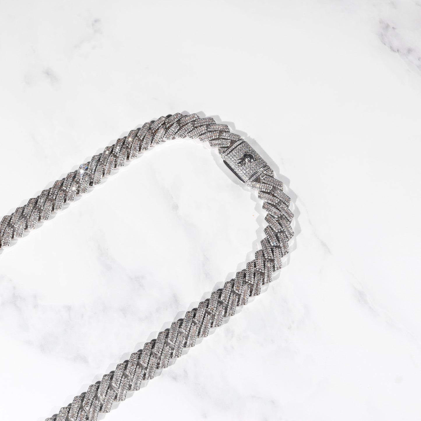 16mm Baguette Diamond Prong Cuban Link Chain