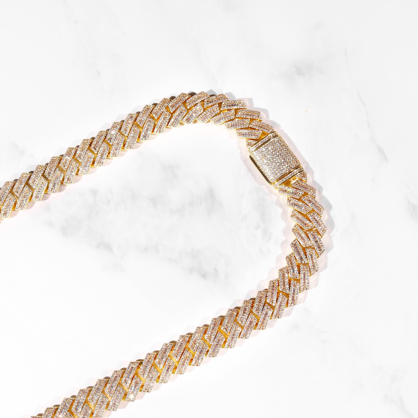 16mm Baguette Diamond Prong Cuban Link Chain
