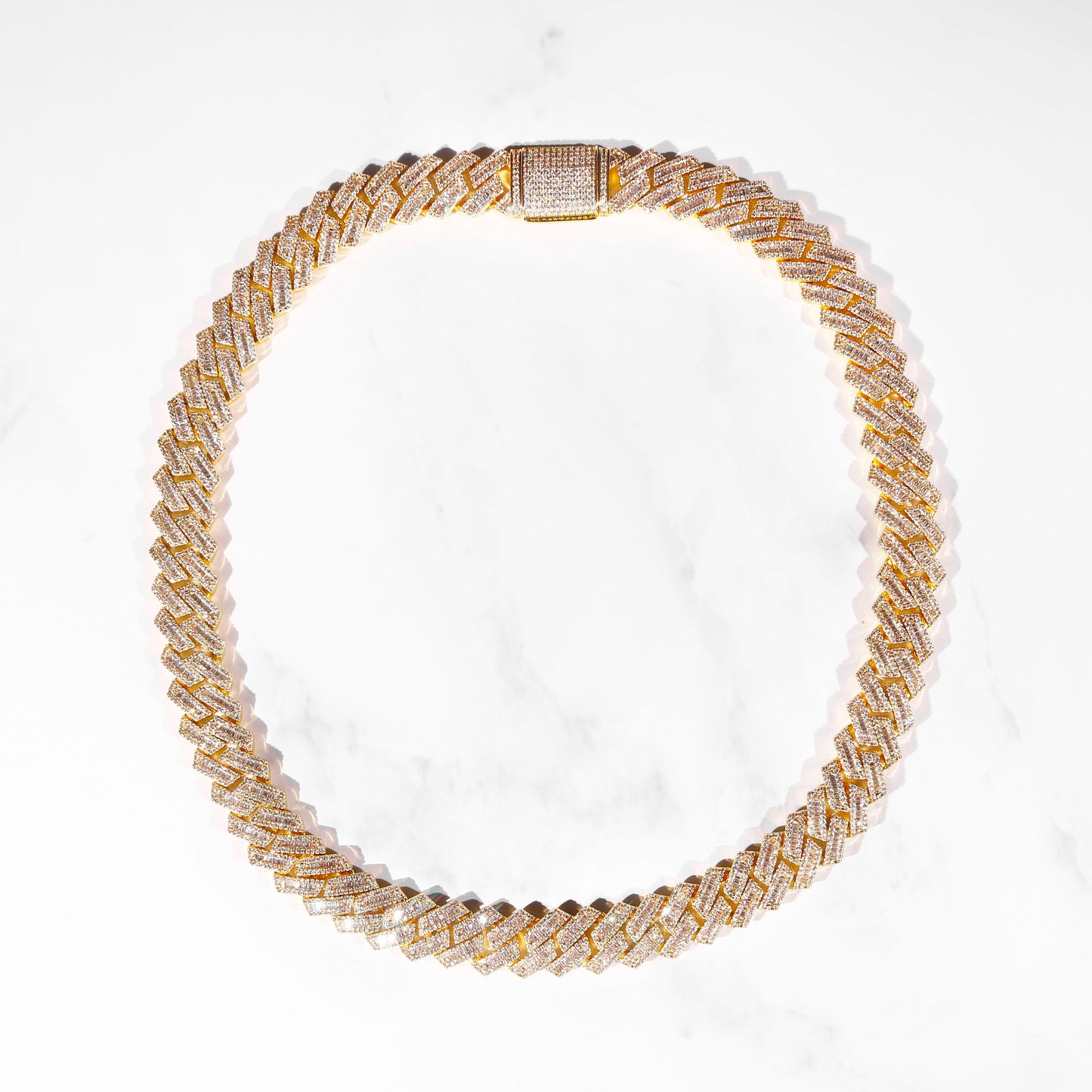 16mm Baguette Diamond Prong Cuban Link Chain