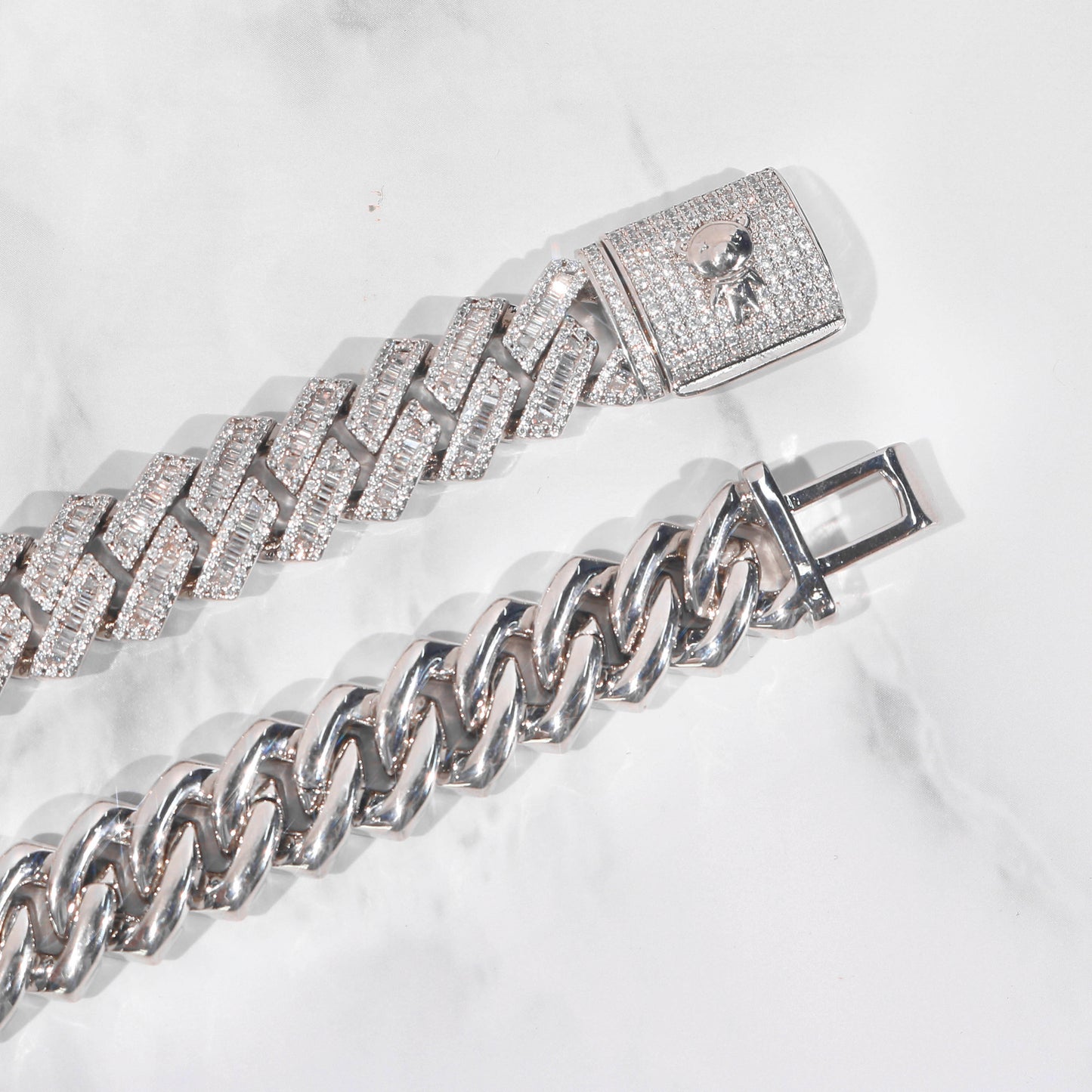 16mm Baguette Diamond Prong Cuban Link Chain