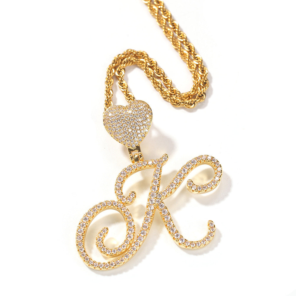 Dancing Script Initial Pendant with Heart Bail