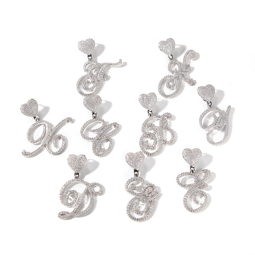 Dancing Script Initial Pendant with Heart Bail