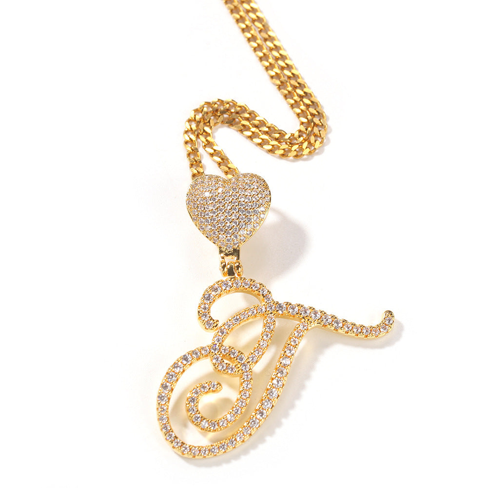 Dancing Script Initial Pendant with Heart Bail