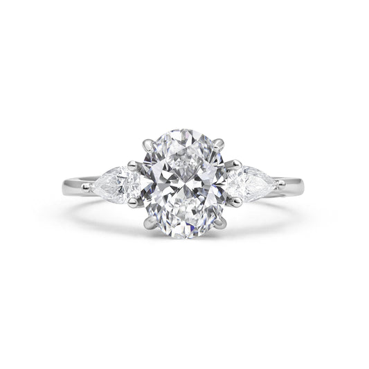 Three Stone Oval Cut Moissanite Ring