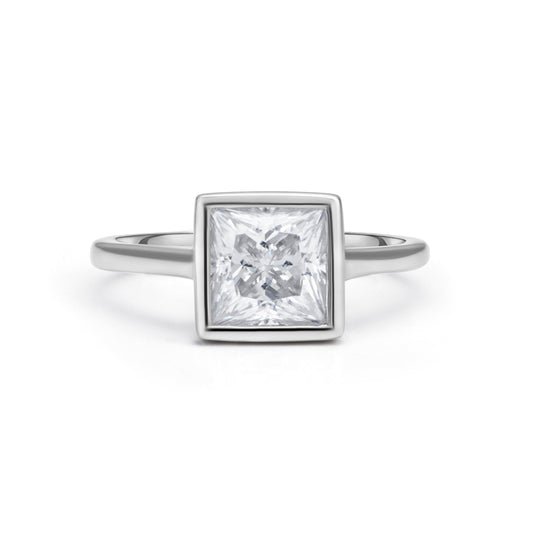 Solitaire Bezel Princess Cut Moissanite Ring