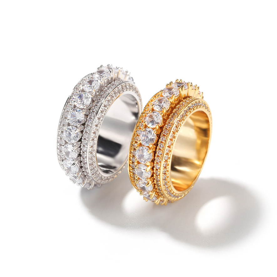 White Gold Zircon Rotatable Electroplated Ring