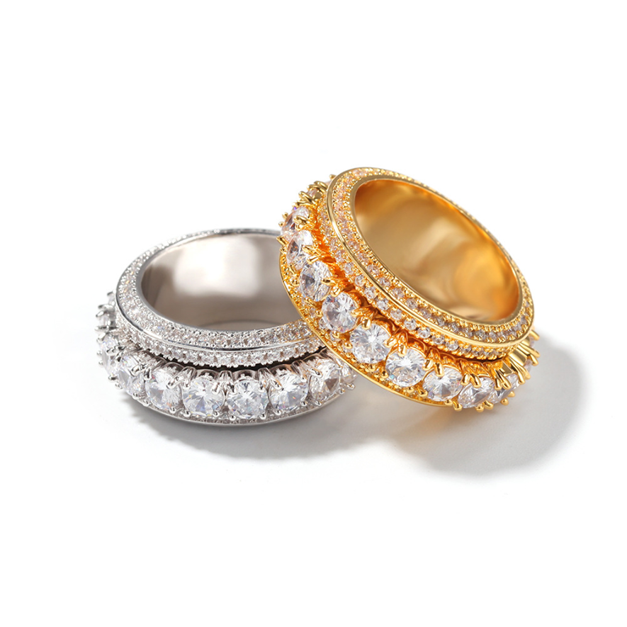 White Gold Zircon Rotatable Electroplated Ring