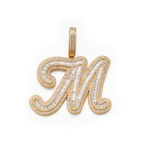Baguette Script Initial Pendant