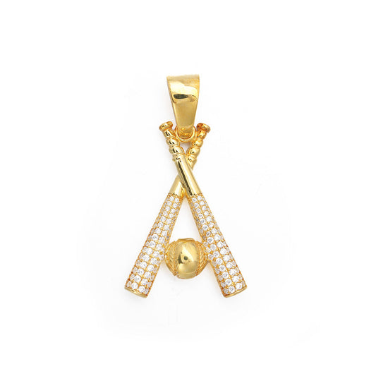 18K Gold Plated with Diamond Baseball Pendant