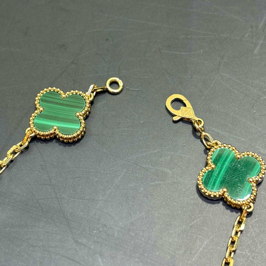 18k Yellow Gold Malachite Clover Bracelet