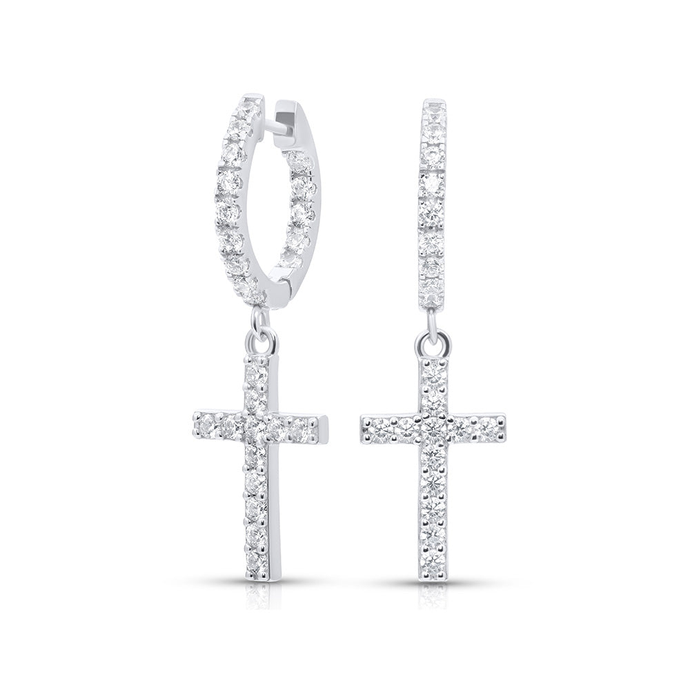 Diamond Cross Huggie Hoop Earrings
