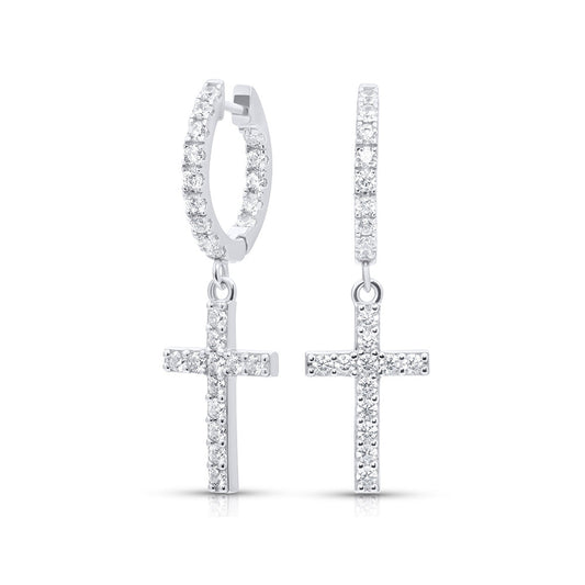Diamond Cross Huggie Hoop Earrings