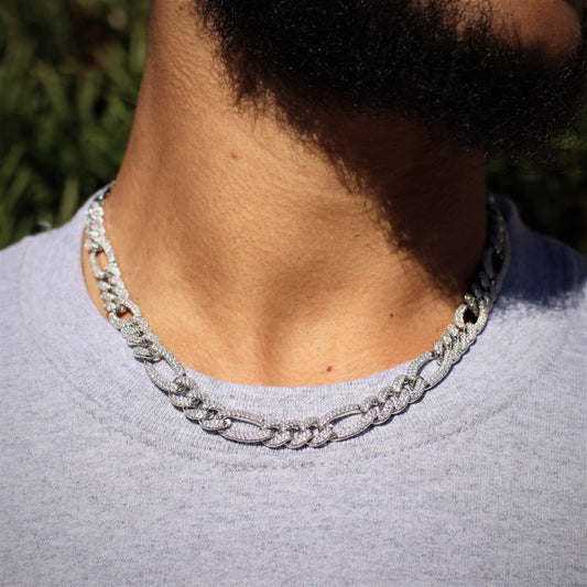10mm Diamond Figaro Chain in White Gold