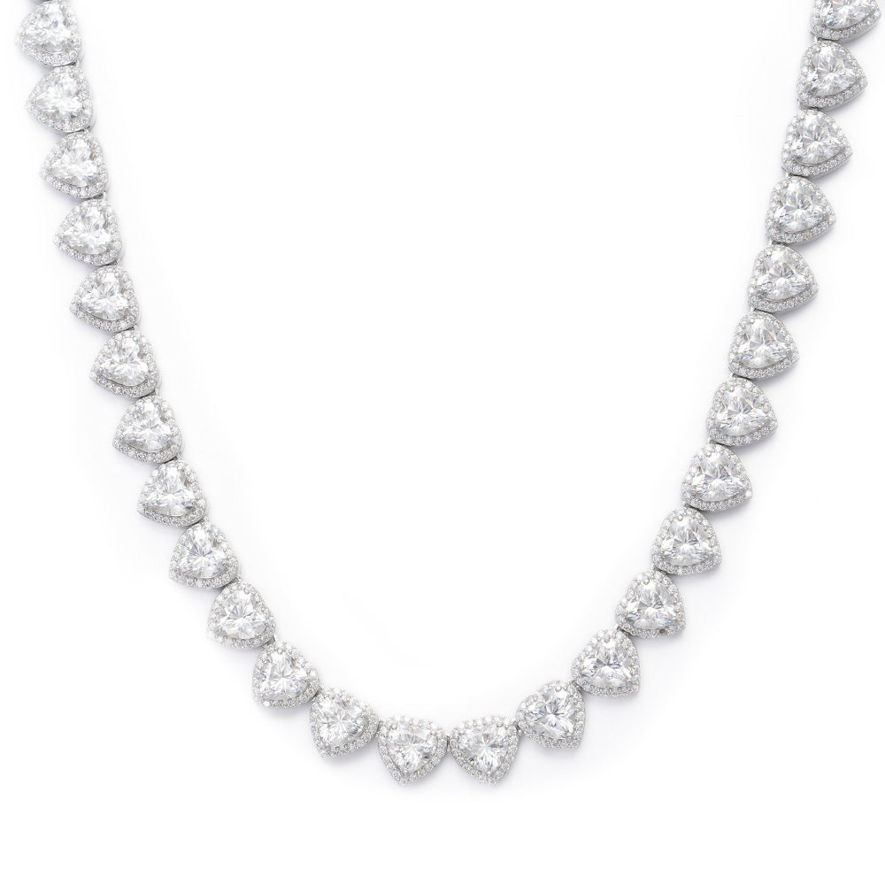 Women's Heart Cut Cluster Tennis Necklace White Gold