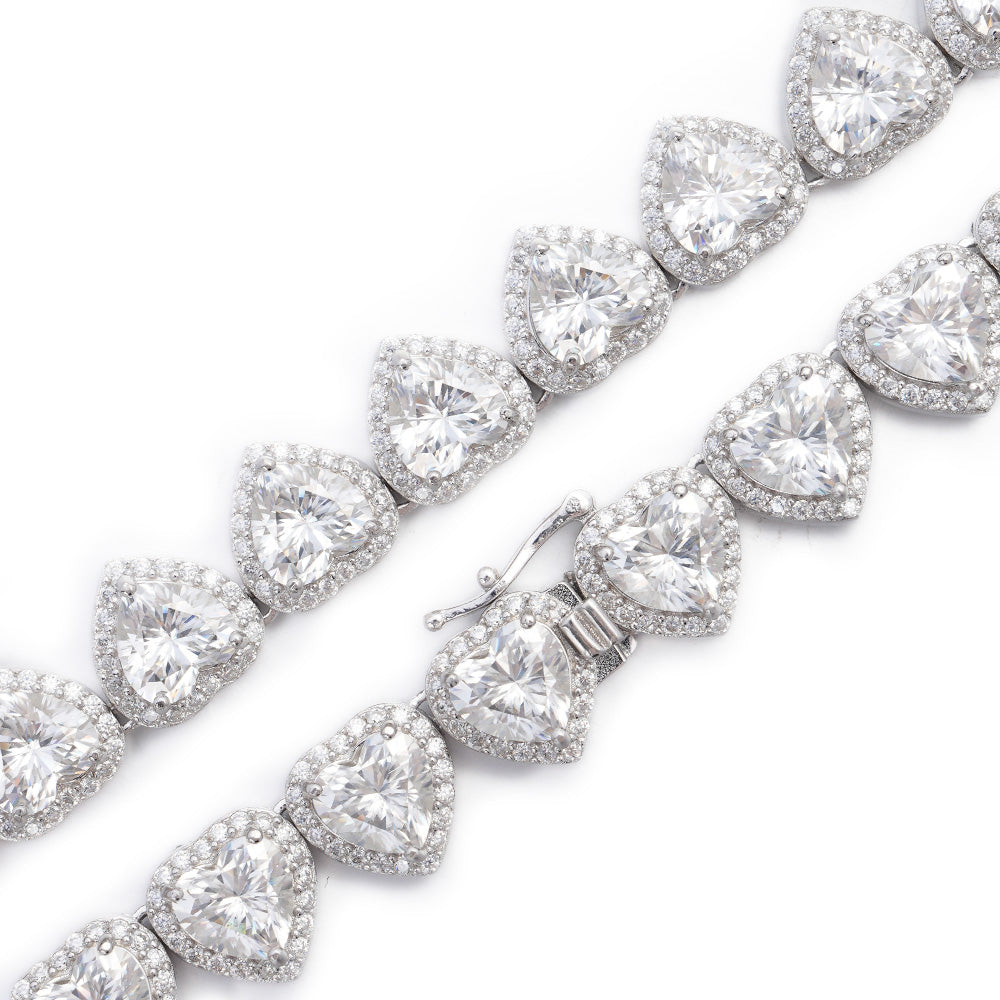 Women's Heart Cut Cluster Tennis Necklace White Gold